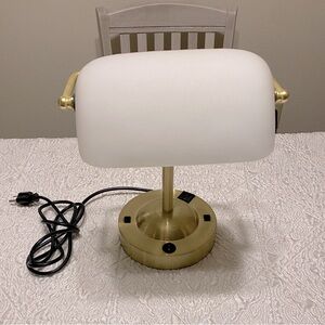 Bankers Desk Lamp White Glass Shade
